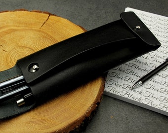 Leather pencil case, elegant pen case, pen holder, genuine leather, rivets
