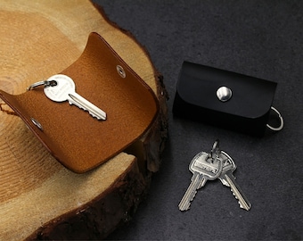 Small Leather key holder, Leather key case, key organizer, key wallet with ring, Leather Key Cover
