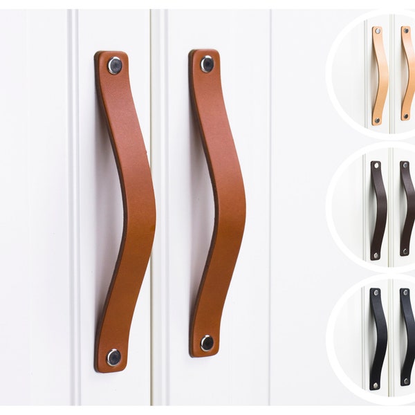 Custom Size Leather Handles, Leather Drawer Pulls, Leather Pulls, Leather Knobs, Cupboard Handles, Wardrobe handles, knob pulls