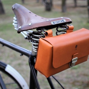 Bolsa de cuero para herramientas de bicicleta, alforja para bicicleta, bolsa de cuero para manillar, bolsa para asiento de bicicleta, bolsa de cuero para bicicleta, bolsa de cuero para herramientas para bicicleta (remaches, cierre)
