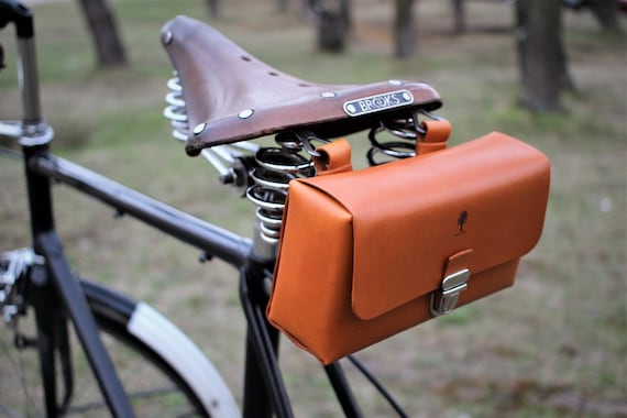 Bolsa de cuero para herramientas de bicicleta, alforja para