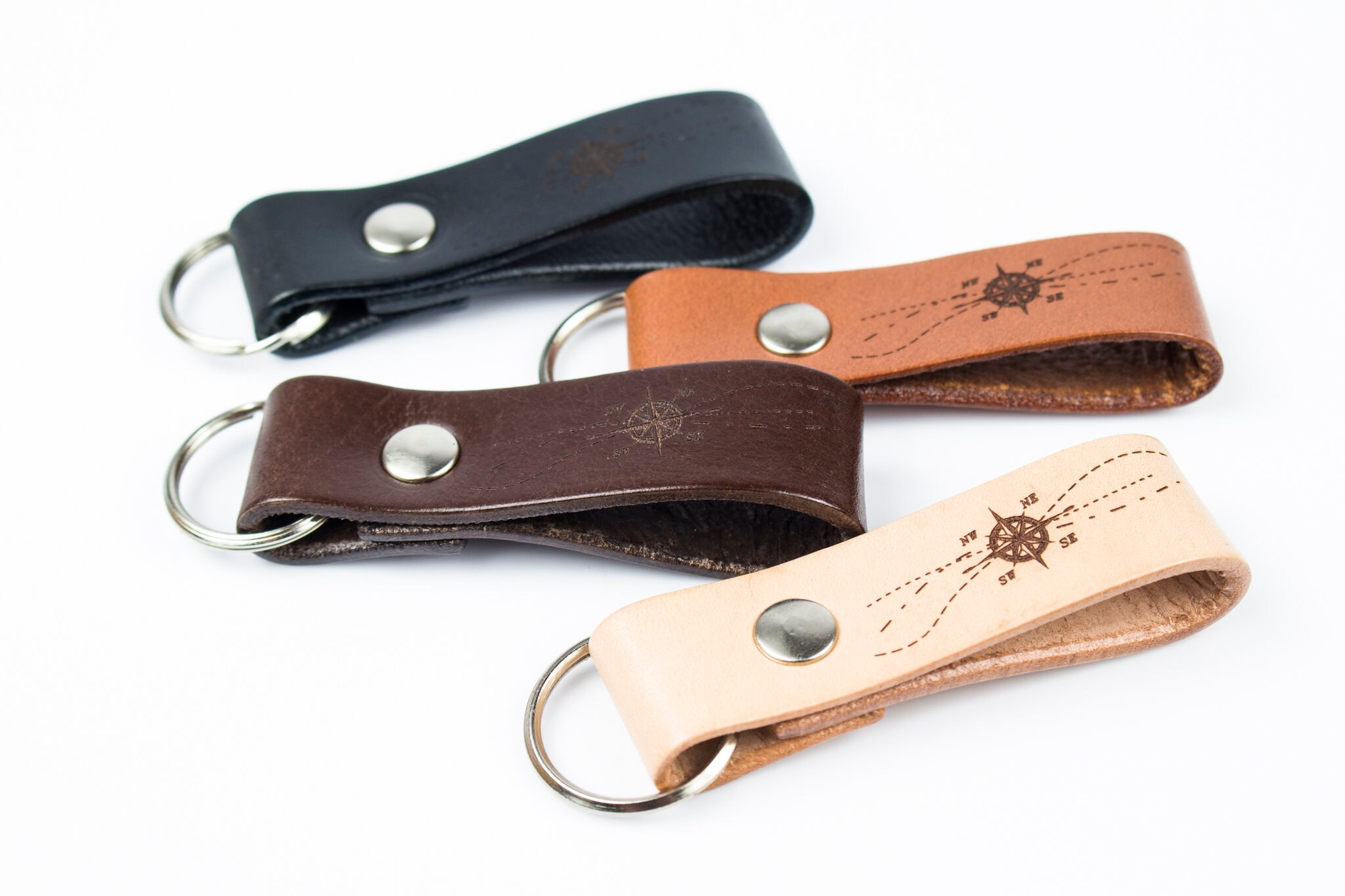 Leather Key Fob - Compass Rose, Wind Rose, Adventure Gift, Small ...