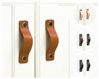Leather handles, pulls for cabinets, leather dresser handles, cupboard pulls, furniture hardware PREMIUM quality