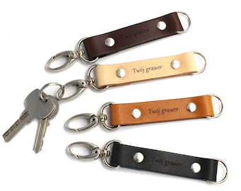 Personalized leather keyfob with carabiner YOUR ENGRAVING, custom keychain your text, leather keychain with trigger snap, anniversary gift