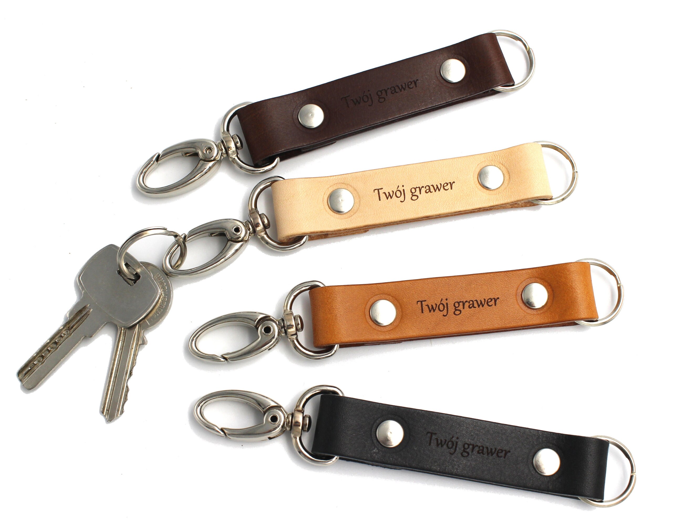 Smooth Nappa Leather Rectangular Key Fob Fawn / Personalised