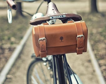 Fahrrad-Werkzeugtasche aus Leder, Satteltasche, Leder-Fahrradtasche, Nieten, Schnallen