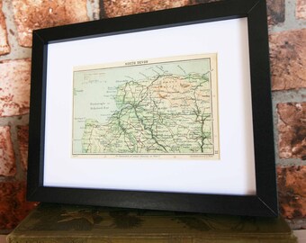 North Devon Antique road map Barnstaple Bideford maps Framed 1920s Gift home decor World