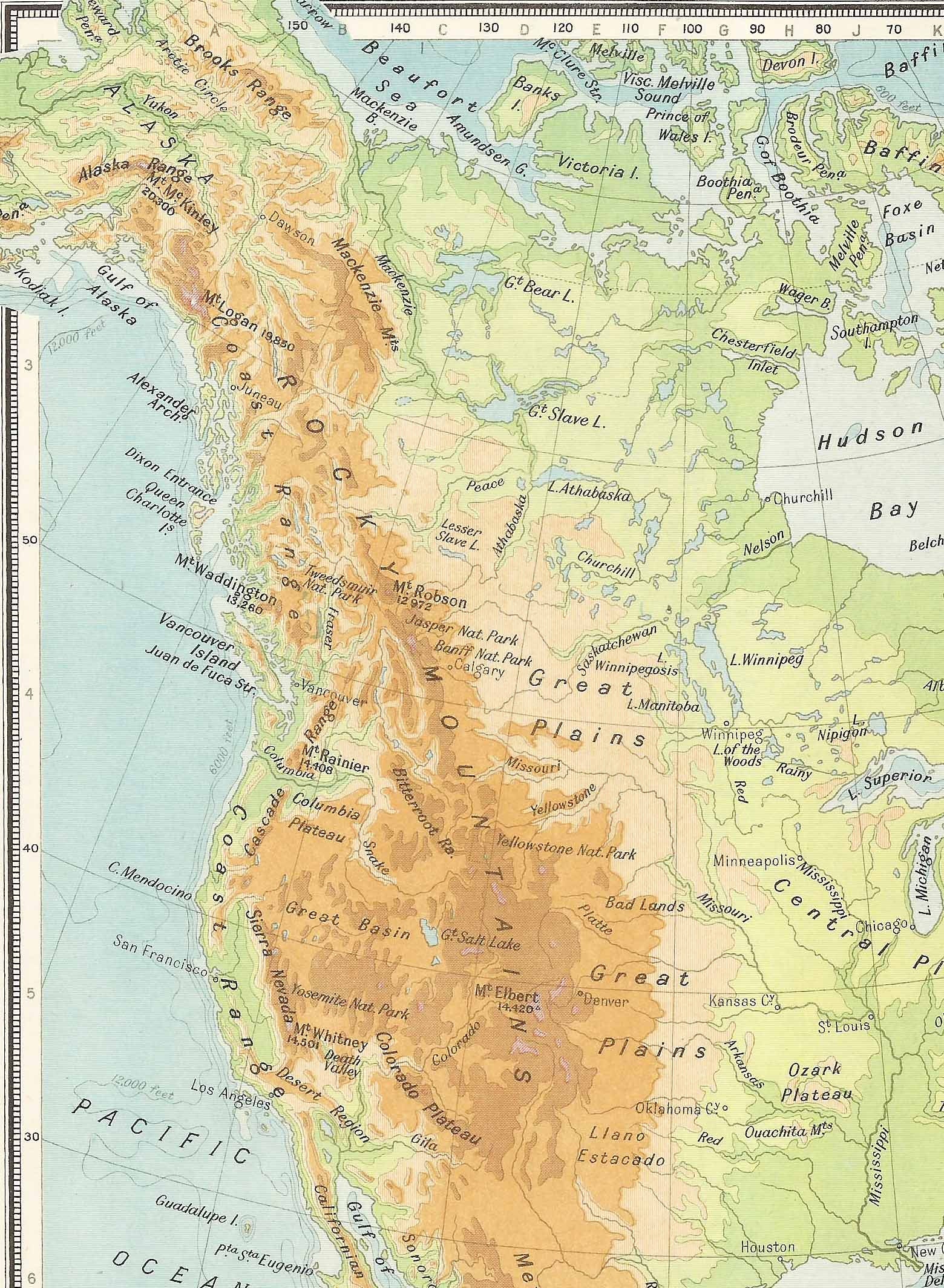 北アメリカの地形図 1948年 古い地図 ホームデコレーション