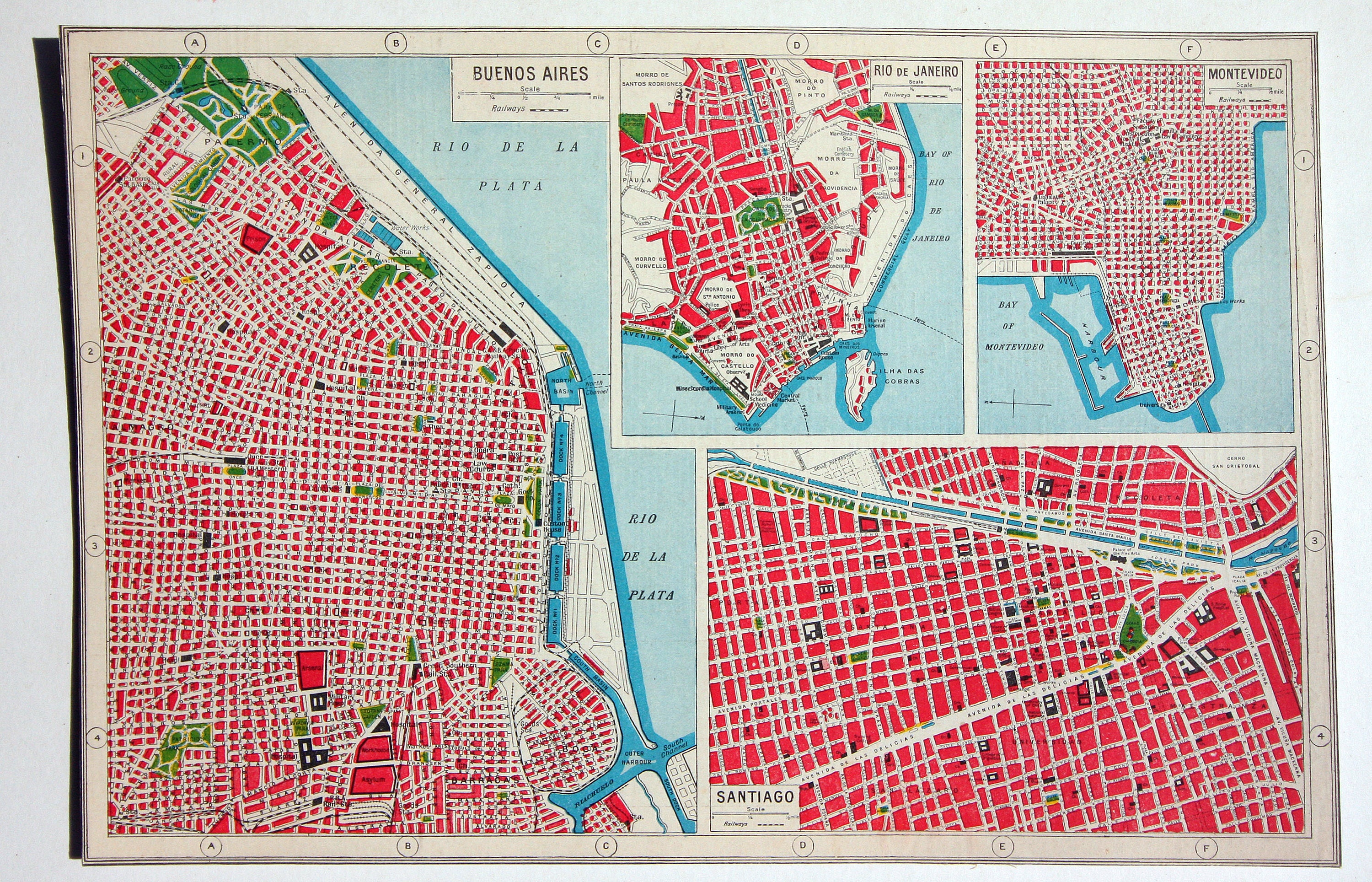 South American City maps 1920s large Map Vintage map Gift Framing Gifting  Travel Brazil, Buenos Aires, Rio De Janeiro, Montevideo, Santiago