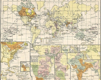 British Empire Historical World Map old maps home decor Vintage Prints British Isles Communications Antique