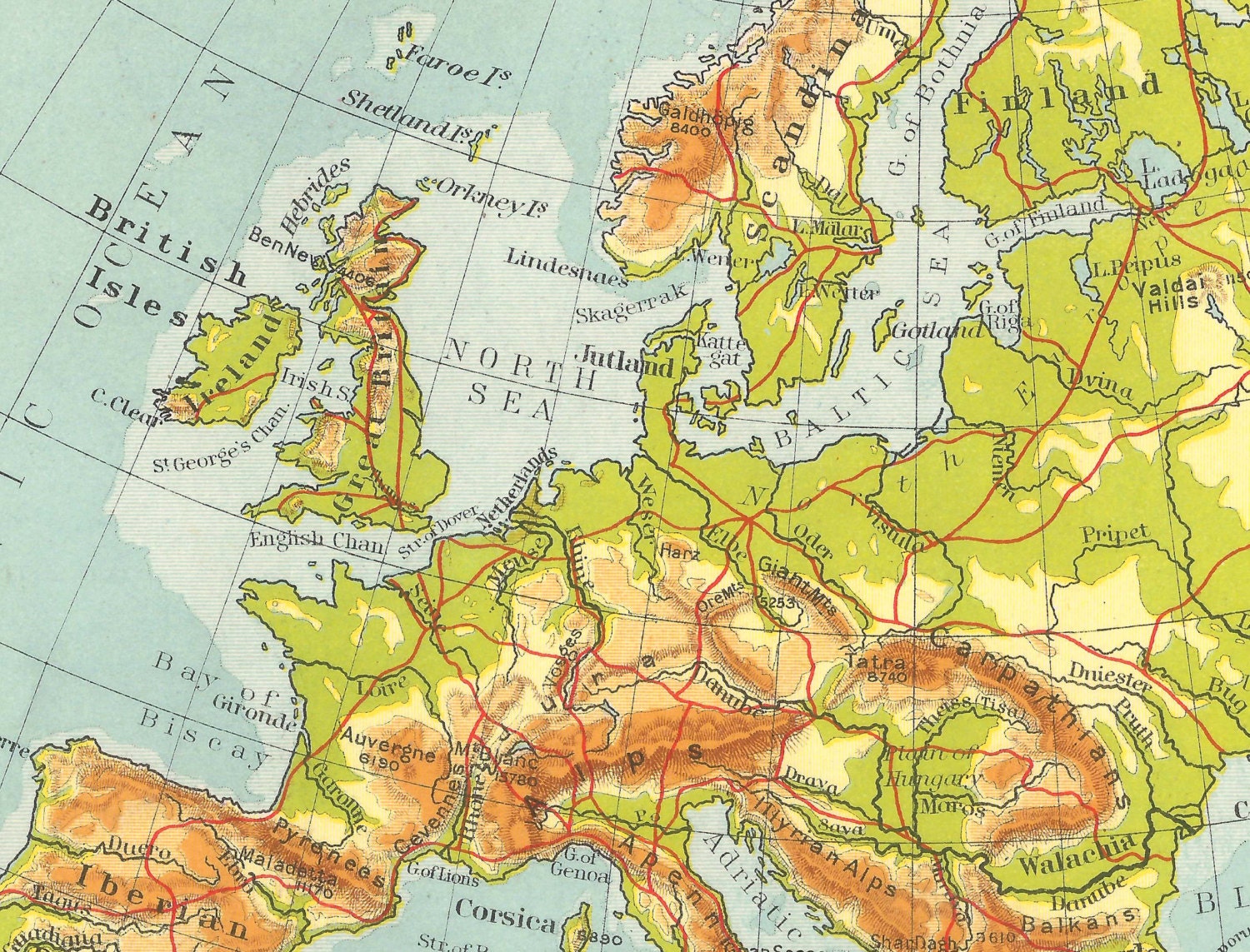 ヨーロッパ地形図 アンティーク 1910年代の旅行アドベンチャーマップ