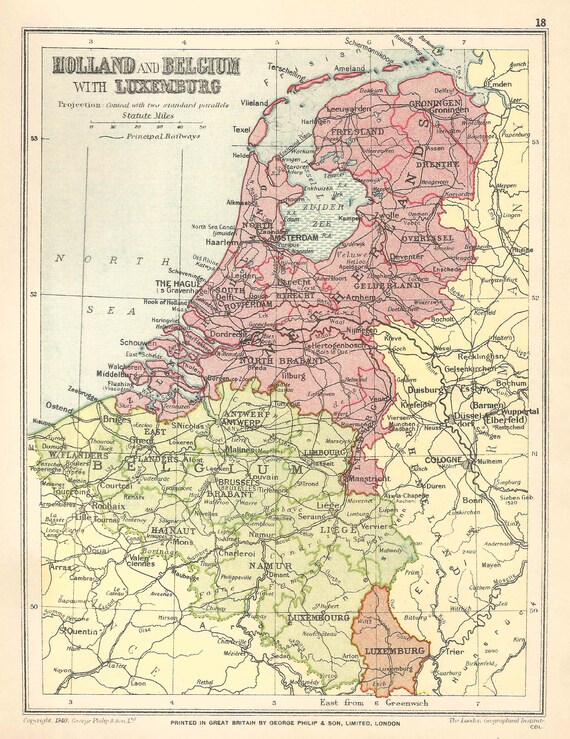 Antieke Kaart Van Nederland Belgie En Luxemburg 1918 Vintage Etsy