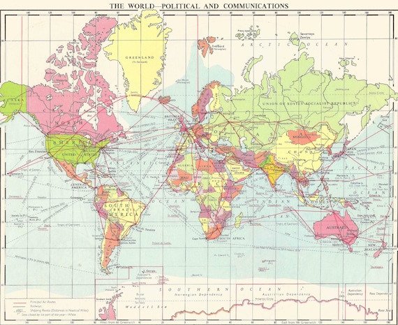 carte du monde en 1950 World map 1950s showing airways and searoutes Map Antique home | Etsy carte du monde en 1950 World map 1950s showing airways and searoutes Map Antique home | Etsy