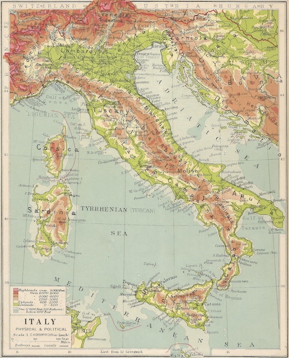イタリア 1931年地図 アドリア海 サルデーニャ島 ヴィンテージ地図