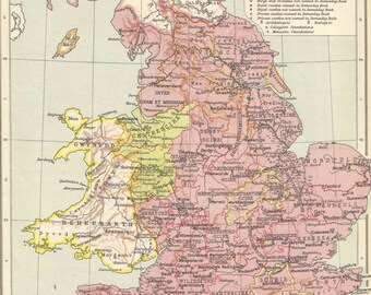 Domeseday Survey England 1086 2Vintage prints Home decor Framing Europe old maps Britain Historic Shires Old Antique