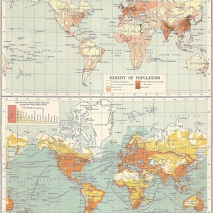 World Charts Population & Commercial Development British Empire 1910 Länder antike Vintage Karten