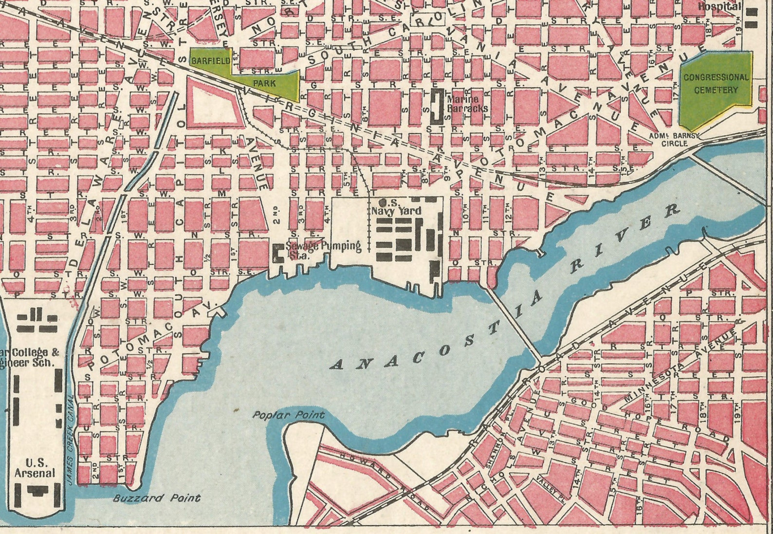 Antique Washington DC City Map 1800s Home Decor Vintage Prints Colour White House Capitol United 