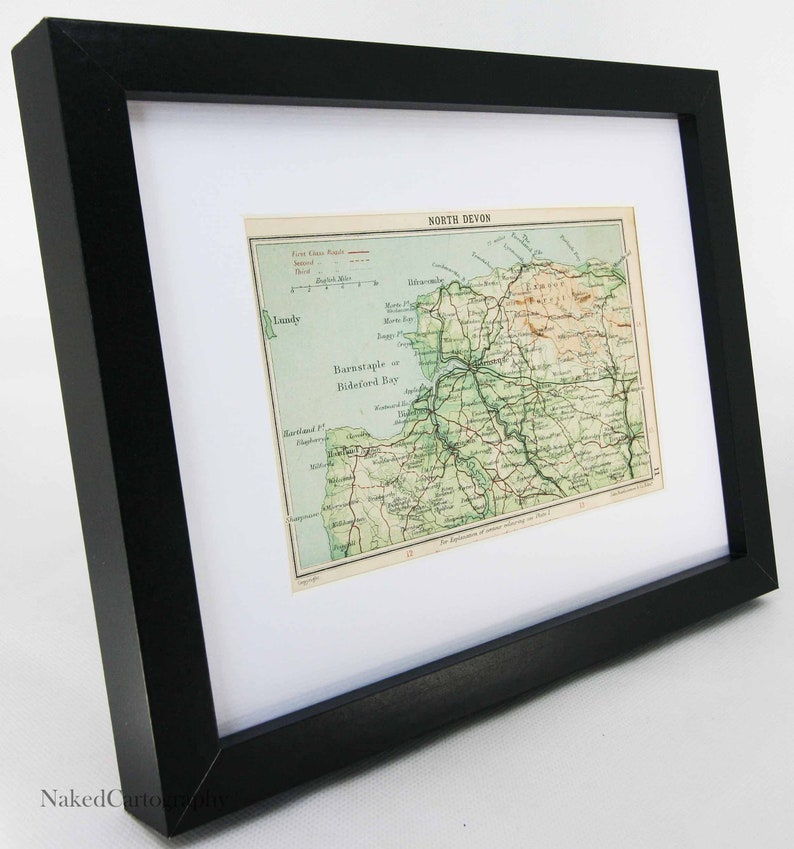 North Devon Antique road map Barnstaple Bideford maps Framed 1920s Gift home decor World