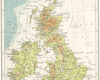 Îles britanniques, cartes physiques des années 1940, cartes d'aventures de voyage pour la décoration intérieure Asie vintage impressions cartes anciennes