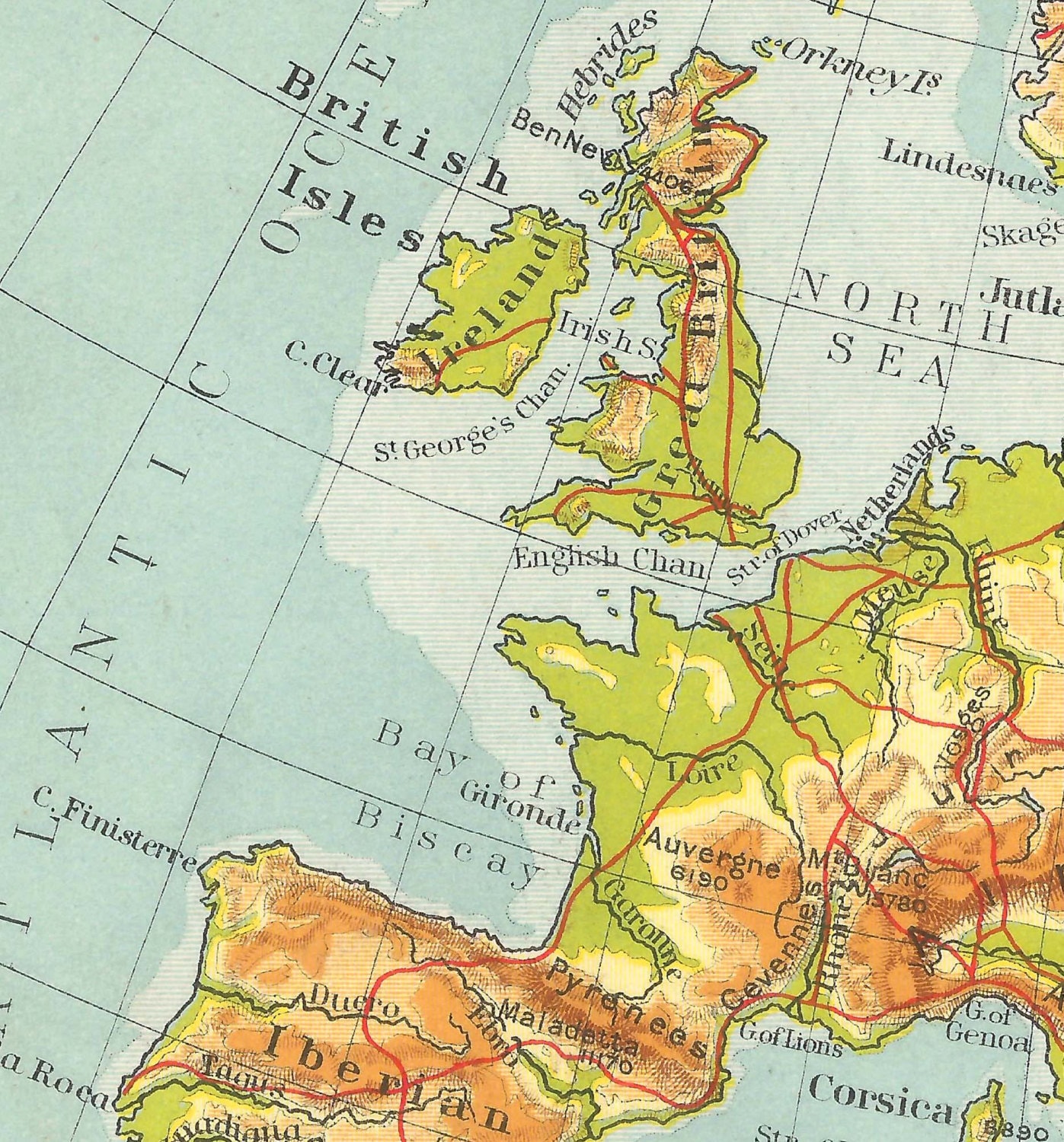 ヨーロッパ地形図 アンティーク 1910年代の旅行アドベンチャーマップ