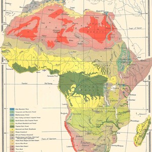 Afrika vegitation Landkarte 1948 Karte Druck alte Abenteuer Reise Wohndekor Vintage Prints Globe Antique