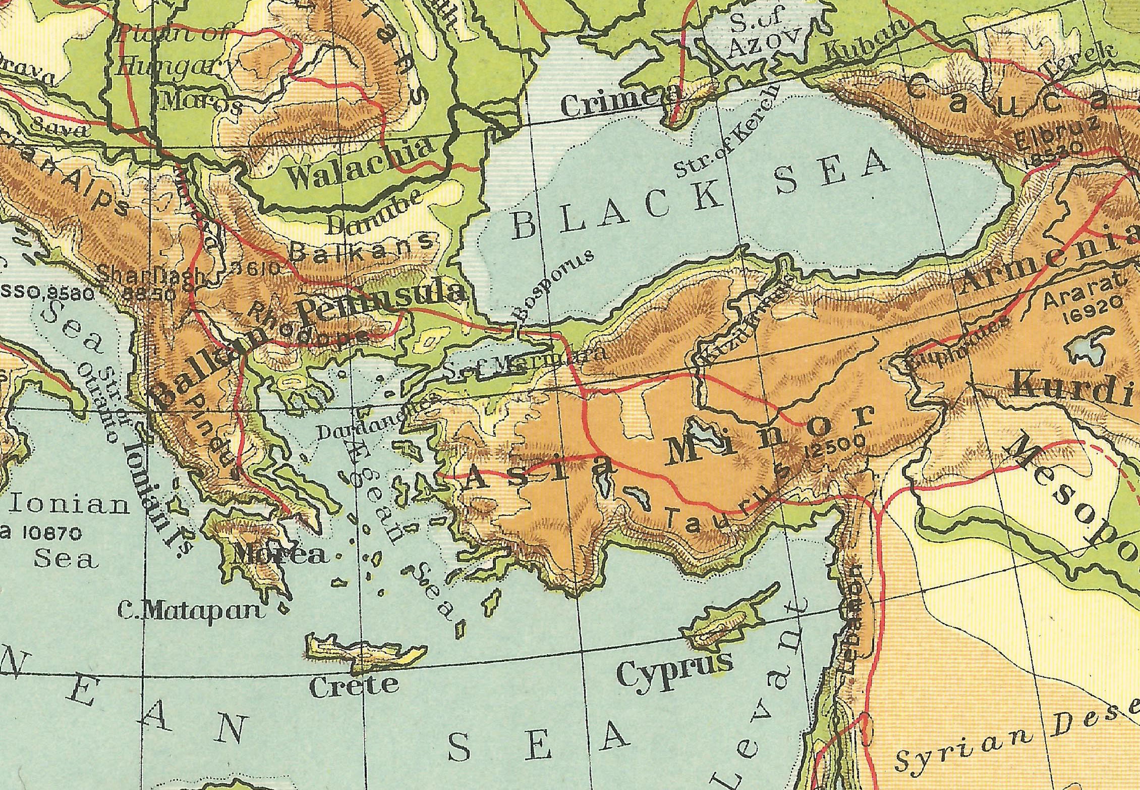 ヨーロッパ地形図 アンティーク 1910年代の旅行アドベンチャーマップ