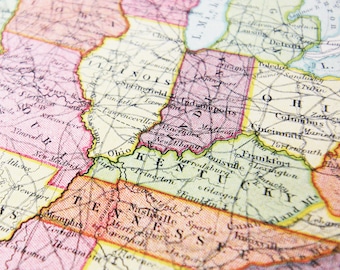 Mapas de viaje y aventura de Estados Unidos para la decoración del hogar. Impresiones vintage de mapas antiguos de la década de 1900.