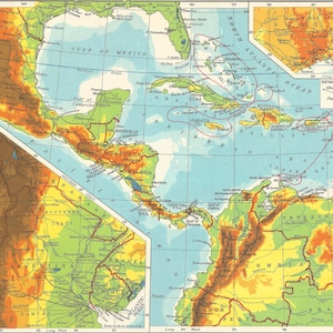 Mittelamerika West Indies 1950er Jahre Reise Karten Vintage Prints