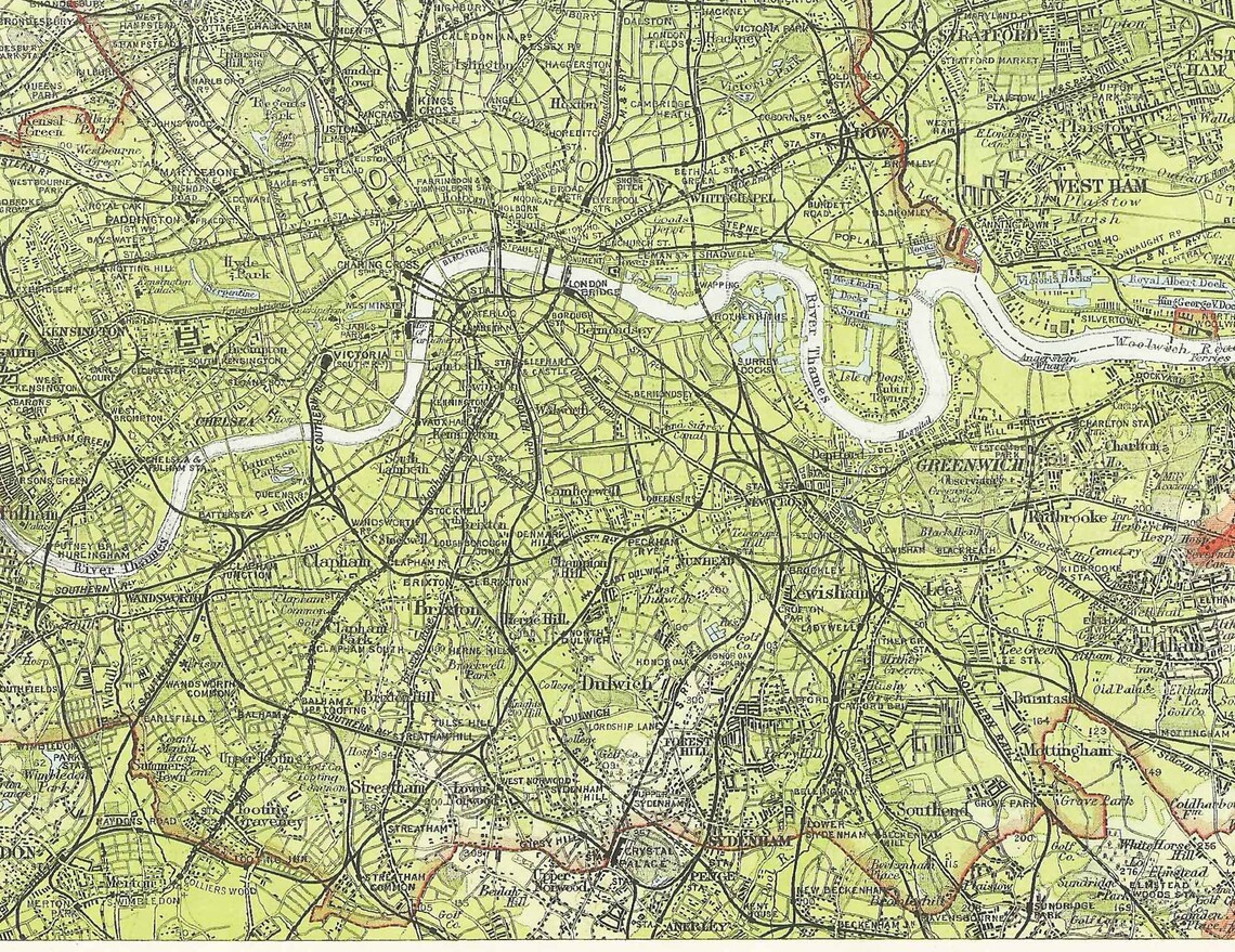 London Map 1930s Old Maps Home Decor Vintage Prints Map Gifts England Vintage Travel Etsy
