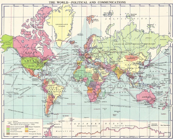 politische weltkarte 1960 Political Map Of The World In 1960 Vintage Home Decor Vintage Etsy politische weltkarte 1960