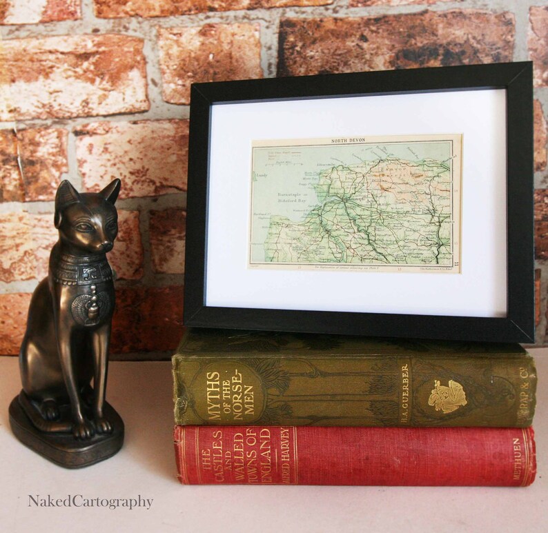 North Devon Antique road map Barnstaple Bideford maps Framed 1920s Gift home decor World