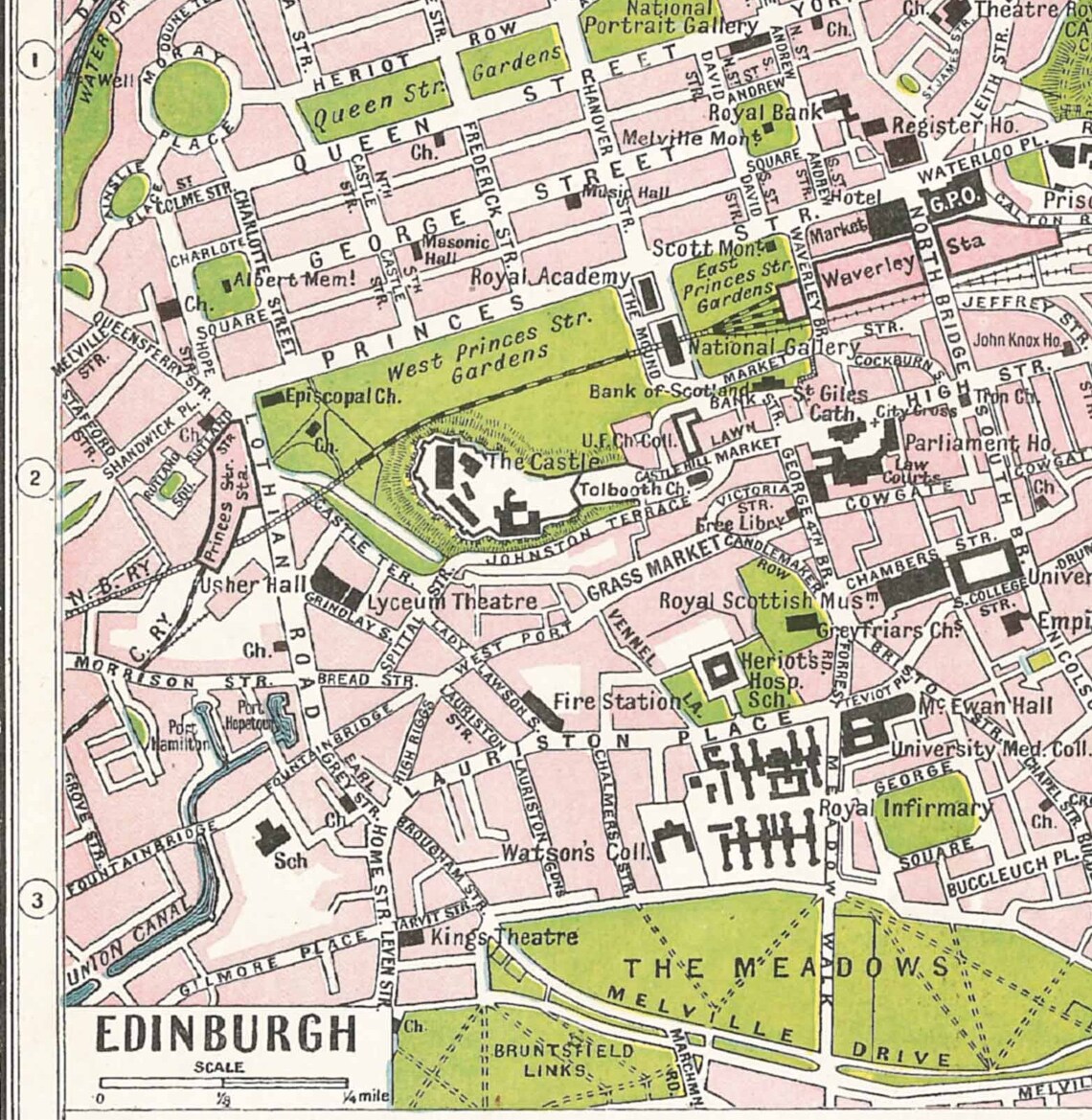 Edinburgh City Map Antique City Map 1900s England Home Decor - Etsy