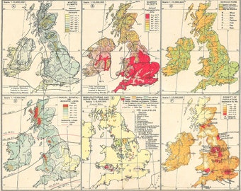 United Kingdom climate and topography Vintage Map charts Antique Map home decor lithograph Vintage Prints old maps gifts