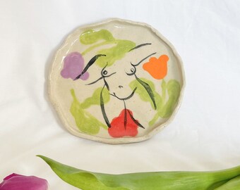 Tulip & Body Plate - Handmade Ceramic Side Plate