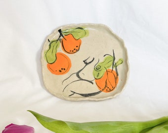 Orange Fruit & Body Plate - Handmade Ceramic Side Plate