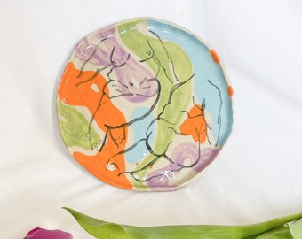 Large Colourful Blobs & Body Plate - Handmade Ceramic Plate