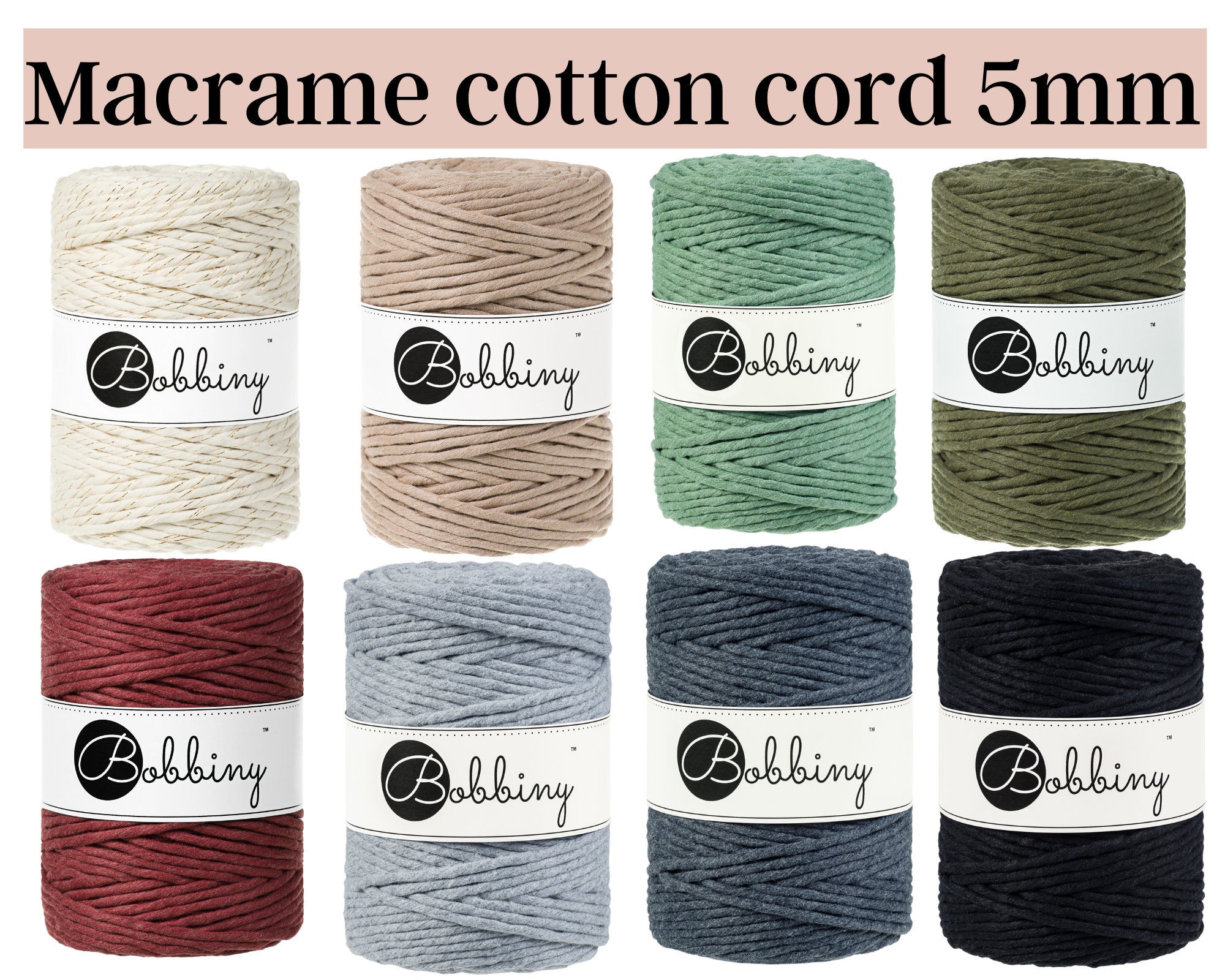 Bobbiny XXL 5mm Single Ply Macrame Cord (Pearl) 100m