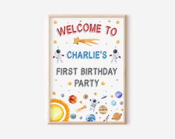 Space Themed Birthday Party Welcome Sign - Space Planets Stars Astronaut Spaceship (digital files only - printable item)