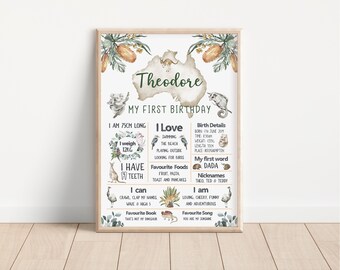 First Birthday Poster - Chalkboard - Sign - Milestone Board - Australian Animals - Kangaroo - Koala (digital files only - printable item)