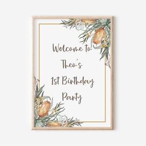 Australian Themed Birthday Party Welcome Sign - Floral - Leafy - Eucalyptus - Wattle (digital file only - printable item)