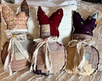 Vintage primitive quilt Bunny Pillow