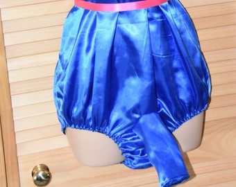 SSX 6 - Soft satin all-in-one teddy with male sleeve / sheath, royal blue silky soft lounging wear, Sissy Lingerie