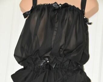 Petticoated panties sissy delight (SD) panty dress (pantydress), soft sheer black nylon chiffon, panties for men, risque Sissy Lingerie