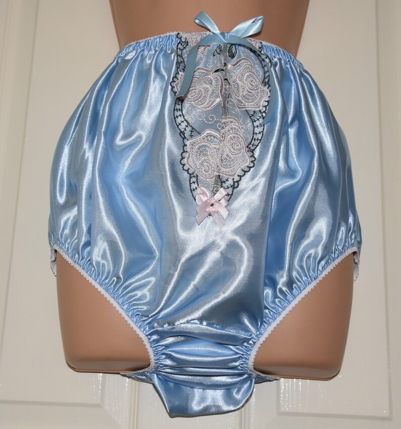 Sissy Lingerie Soft satin big silky panties Blue lovely silky everyday sissy wear to 38 waist