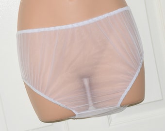 NH 58 - Soft sheer exposing panties in baby blue, waist to 36", lace free sissy show-off panties, Sissy Lingerie