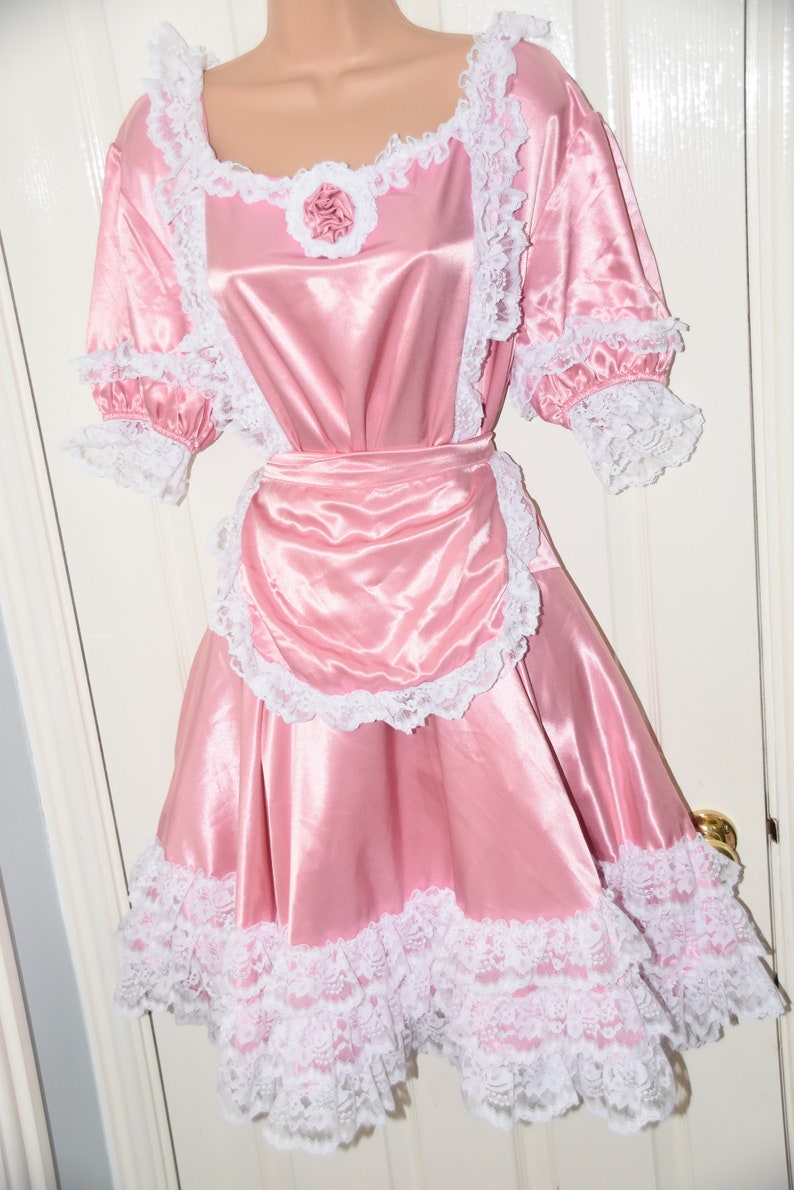 Sissy Maid silky satin dress petticoat & pinny larger size Etsy