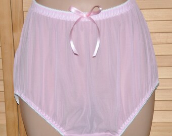 EE 82 - XL Soft sheer exposing panties in pink to waist 40", lace free sissy show-off panties, Sissy Lingerie