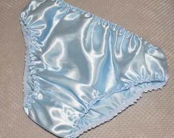 Soft satin panties, baby blue, no lace for unobtrusive everyday wear, Sissy Lingerie, SS Satins