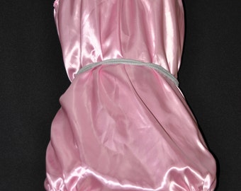 DOUBLE LAYERED satin all-in-one teddy, baby pink silky soft lounging wear, SS Sissy Lingerie, panties for men