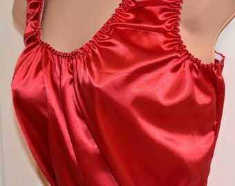 NH 1 - Soft red satin all-in-one teddy, silky soft lounging wear, Sissy Lingerie